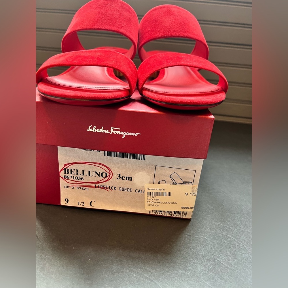 Salvatore Ferragamo Belluno Suede Sandals Women’s Size 9.5 Red W Box - Picture 10 of 11